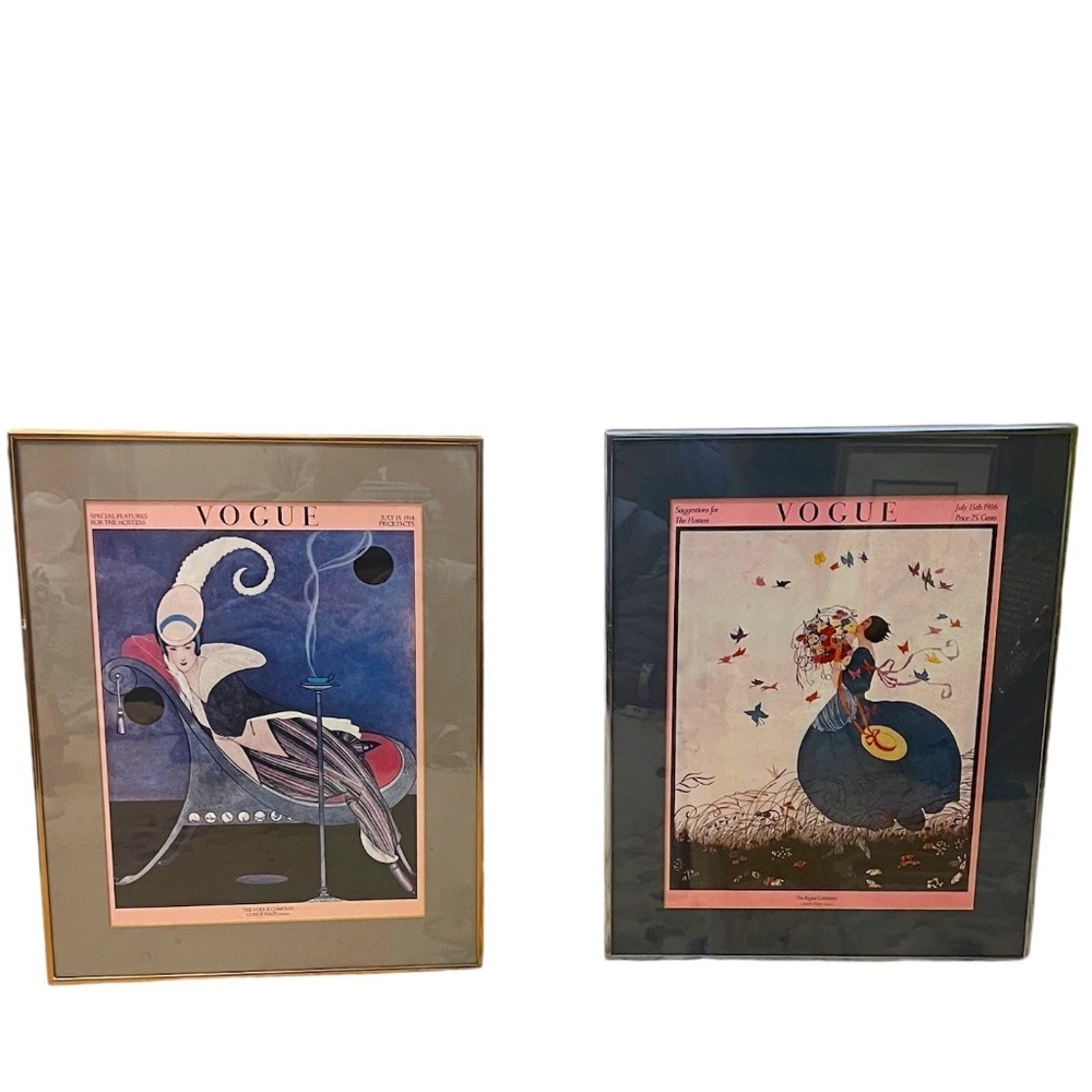 FRAMED 2 ART DECO HELEN DRYDEN VOGUE COVERS 1914/1922 PRINTS